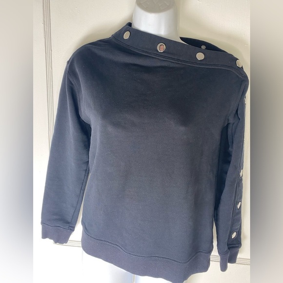 10 Crosby Derek Lam Black Asymmetrical Sweatshirt with Silver Snaps - Picture 2 of 8